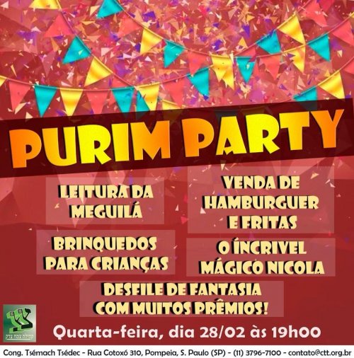 Purim Party na Congregação Tsemach Tsedec