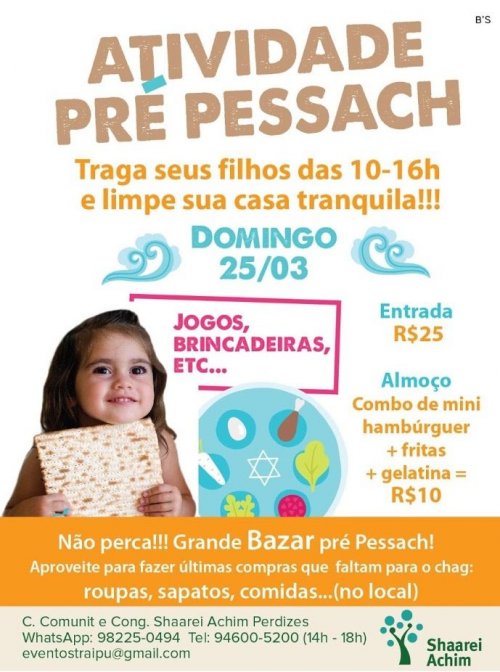 Shaarei Achim Perdizes: Evento Pré-Pessach para Crianças