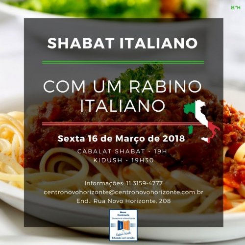 Centro Novo Horizonte: Shabat Italiano, com Rabino Italiano