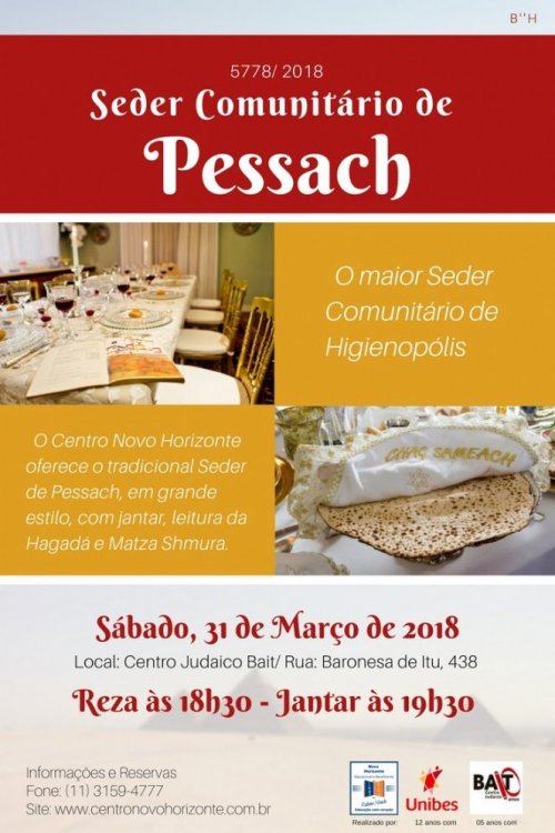 Centro Novo Horizonte: Seder de Pessach Comunitário no Bait